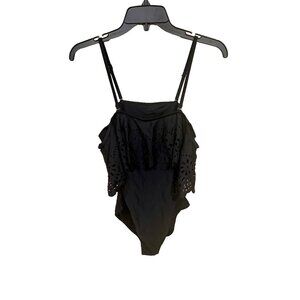 NEW Holipick Ruffle Off Shoulder One‎ Piece Swimsuit M Black Padded Bathing Suit